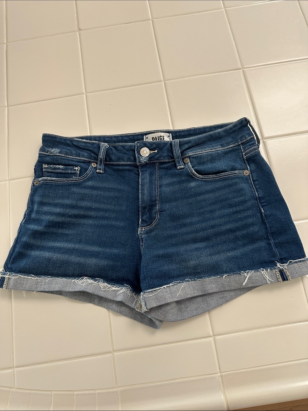 Paige Dark Blue Denim Cuffed Women's Shorts